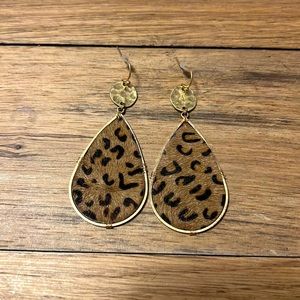 Furry cheetah print earrings